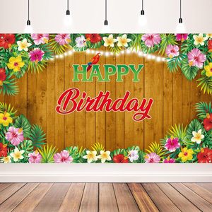 Fond de photographie personnalisable en <span class=keywords><strong>bois</strong></span> de palmier fleuri pour anniversaire hawaïen, bannière de fête de baby shower, table à gâteaux - Product Image 1