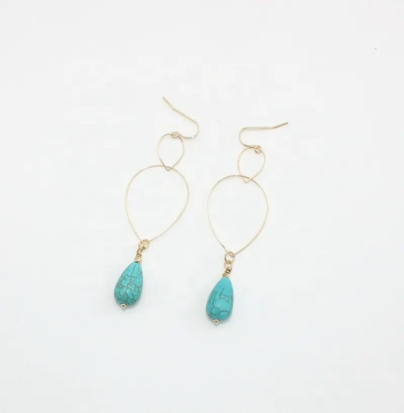 Tùy Chỉnh Phụ Nữ Lãng Mạn Water Drop Loại Turquoise Mặt Dây Chuyền Thời Trang Đồng Ring Ear Hook Bông Tai