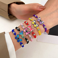 Promotion : Bracelet Papillon en Émail Coloré, Tressé à la Main, Nœud Ajustable, pour Amitié, Couple et Femme