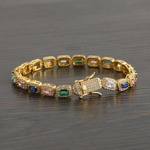 Colourful Rectangular Zircon Mix-and-match <b>Bracelet</b> <b>Copper</b> Inlaid Zircon Tennis <b>Bracelet</b> for Women Tanjing Fashion - Product Image 3