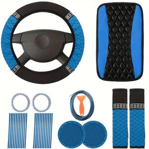 Brillante cristal diamante Rosa rojo púrpura duradero microfibra cuero <span class=keywords><strong>volante</strong></span> <span class=keywords><strong>cubre</strong></span> coche Interior Trim Set para mujeres niñas - Product Image 4