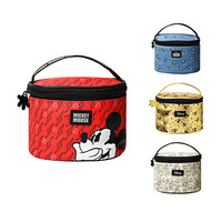 Boîte à maquillage portable pliable en polyester avec fermeture éclair, impression de dessins animés personnalisée pour l'usine FAMA, sacs cosmétiques mignons à motif de lettres