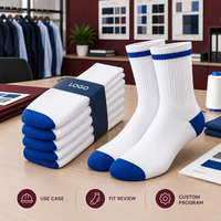 Lot de chaussettes pour hommes en coton et élasthanne, coloris blanc cobalt, avec bord côtelé, talon et bout renforcés, tailles assorties