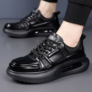 Chaussures de sport en cuir véritable marron pour homme avec semelle à coussin d'air, design élégant à lacets, style rétro décontracté, usage quotidien, mode urbaine, été - Product Image 3