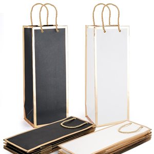 निर्माता कस्टम मुद्रित सुरुचिपूर्ण सफेद और काले उपहार पैकेजिंग क्राफ्ट कागज शराब की बोतल हैंडल के साथ बैग ले जाने वाली - Product Image 1