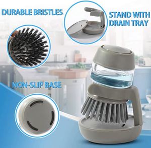 Brosse à <span class=keywords><strong>vaisselle</strong></span> <span class=keywords><strong>de</strong></span> cuisine DS1004 Brosse à laver la <span class=keywords><strong>vaisselle</strong></span> Brosses à récurer <span class=keywords><strong>de</strong></span> cuisine Brosse à récurer distributrice <span class=keywords><strong>de</strong></span> savon avec plateau d'égouttement - Product Image 2