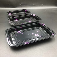 Boîte à sushi jetable de qualité supérieure, vente directe d'usine, en PVC de qualité alimentaire, couvercle noir avec feuille d'or, logo personnalisé, salade, hamburger