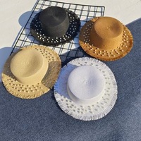 Chapeau de paille perlé haut plat femmes été tout match haut de gamme perlé voyage plage