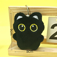 Tondiamo 2 pièces Porte-clés en peluche chat noir durable, breloque de sac, accessoires cadeau Kawaii pour la Saint-Valentin (rayures rouges, blanches et bleues)