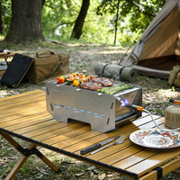 Barbecue pliable en acier inoxydable de taille livre, portable, avec étui de transport pour le camping et la randonnée en plein air