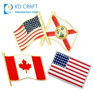 Toptan toplu ucuz özel metal emaye ülke ulusal broş pins florida abd amerikan kanada çapraz bayrak yaka iğnesi