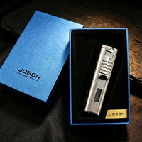 Briquet à gaz Jobon ZB587 moderne à trois jets de flamme, coupe-vent en métal, visible, pour cigares et barbecue, vente en gros