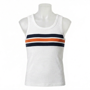 เสื้อกล้ามถักนิตติ้งผู้ชาย สีขาว กรมท่า ส้ม เป็นมิตรกับสิ่งแวดล้อม แห้งเร็ว ระบายอากาศดี สไตล์ฮิปฮอป คอกลม ทรงลำลอง 100% - Product Image 1