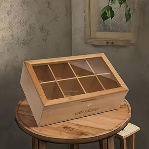 Atacado Multi-Funcional 8 Compartimentos Bambu Gaveta Organizador Saco De Chá Caixas Caixa De Chá De Madeira para Cozinha Pantry Countertop - Product Image 1