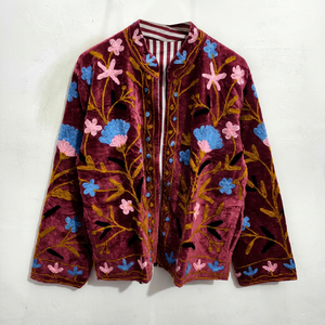 Suzani Embroidered <b>Velvet</b> Short Casual Sweet <b>Jacket</b> <b>Women</b> Breathable Handcrafted Artisan Custom Cotton decent design - Product Image 1