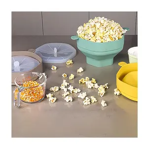 BPA Free Silicone Popcorn Maker Microwave Bowl Silicone Microwavable Hot Air Popcorn Maker Collapsible Popcorn Bucket