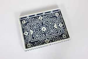 Bandeja de Servir Rectangular de Madera con Incrustaciones de Hueso, Diseño Floral, Moderna, Elegante, Ecológica, Duradera y Ligera para Cocina o Mesa de Centro - Product Image 3