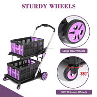 Chariot pliable à 2 niveaux, chariot pliable avec roues pivotantes à 360°, capacité de 200 lb, multi-usages pour supermarché, pique-nique