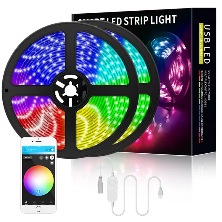 Lampu Setrip Led USB 5050 RGB Lampu Pita Led Wifi Smart APP 24 Tombol Remote Control Dekorasi Pesta Kamar Tidur Lampu Belakang TV