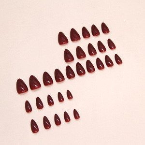 Cherry Dark Red Bordeaux Burgundy Ngắn Hạnh Nhân Giả Móng Tay Nghệ Thuật Mẹo Rắn Màu Báo Chí Trên Móng Tay - Product Image 4