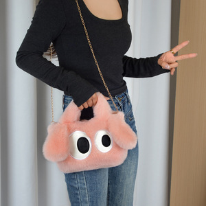 2024 yeni sonbahar kış moda sevimli kadın yavru renkli dolması peluş omuz çantası sırt büyük gözler kızlar için - Product Image 4