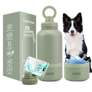 32oz 2 in 1 yalıtımlı paslanmaz çelik yem kasesi manyetik kapak taşınabilir köpek su şişesi - Product Image 1
