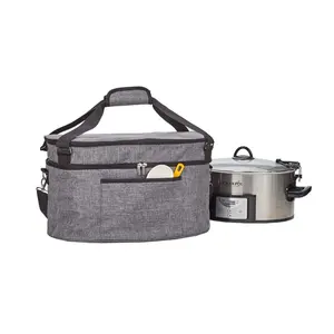 Bolsa de cozinhar lento, bolsa com forro para viagem isolado para pote 6-8 quart com forro de limpeza fácil e compartimento com zíper superior