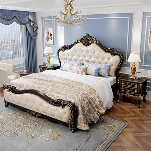 Ensemble de Chambre à Coucher Style Européen Classique King Size Personnalisé – Nouveaux Produits Hôteliers en Bois Sculpté pour Villas - Product Image 1