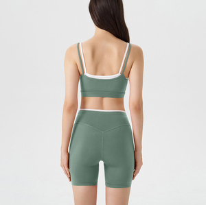 Conjunto de <span class=keywords><strong>Sujetador</strong></span> <span class=keywords><strong>deportivo</strong></span> de alto impacto y pantalones cortos de yoga Tamaño XS Transpirable Ligero Bloque de color Ropa deportiva Patrón sólido que absorbe la humedad - Product Image 6