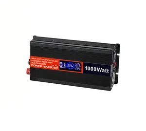 Inversor de coche de aleación de aluminio Hanfong 1KW 12V DC a AC 110V 220V con pantalla LCD para refrigerador/hervidor/Olla arrocera/ventiladores