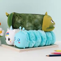 Kotak Pensil Kain Plush Motif Ulat & Unicorn Lucu, Lembut, Pereda Stres, Tempat Penyimpanan Alat Tulis, Tas Makeup