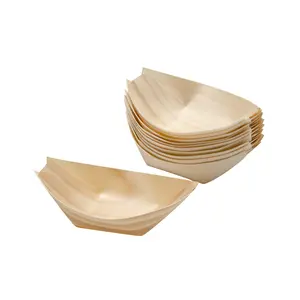 Disposable bowls Creative food grade paper serving plates Wooden sushi boat tray for salad ice cream pudding etc