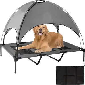 새로운 휴대용 야외 여행 캠핑 애완 동물 개 침대 옥스포드 패브릭 애완 동물 냉각 캐노피와 높은 개 침대