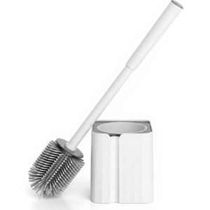 Ensemble brosse et support de toilette NOVISON avec poils en silicone écologiques et manche en acier inoxydable, tête de brosse pour cuvette de toilette en PP - Product Image 1