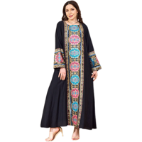 Robe Abaya Élégante et Décontractée en Polyester Respirant Brodé pour Femme, Motif Floral, Col Ample, Longueur Cheville, Idéale pour l'Aïd et les Mariages 2026