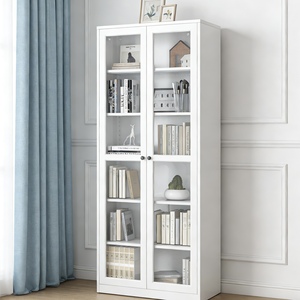 Bibliothèque murale moderne en acier et fer pour salon avec portes en verre et étagères de rangement - Product Image 1