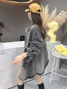 <span class=keywords><strong>Trench</strong></span> da <span class=keywords><strong>donna</strong></span> primavera/autunno di media lunghezza elegante <span class=keywords><strong>giacca</strong></span> oversize a cartoni animati con stile stile stile in Denim di fascia alta - Product Image 4
