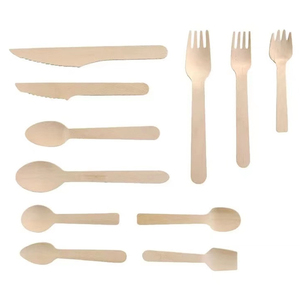 Mini cubiertos desechables de madera biodegradables naturales personalizados, juego de vajilla para restaurante de 16cm, paquete impreso