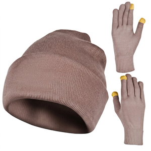 Bonnet unisexe en tricot d'hiver avec gants tactiles, couleur bleu uni, décontracté, pour l'extérieur, pour adultes - Product Image 3
