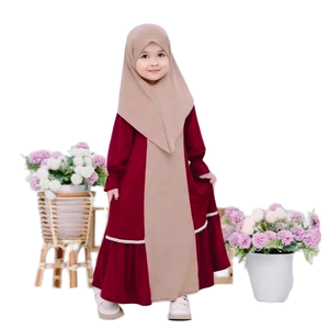 Elegante Conjunto de Vestido Abaya para Niñas con Hiyab, Dos Piezas, Vestidos Maxi Transpirables de Poliéster, Manga Larga, Estilo Medio Oriente - Product Image 1