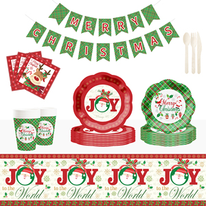 อุปกรณ์จัดงานปาร์ตี้คริสต์มาส DAMAI ชุดตกแต่งซานตาคลอสสร้างความสนุกสนานในวันคริสต์มาส ประกอบด้วยจานกระดาษ แก้วน้ำ และกระดาษเช็ดปากสำหรับงานปาร์ตี้คริสต์มาส - Product Image 1