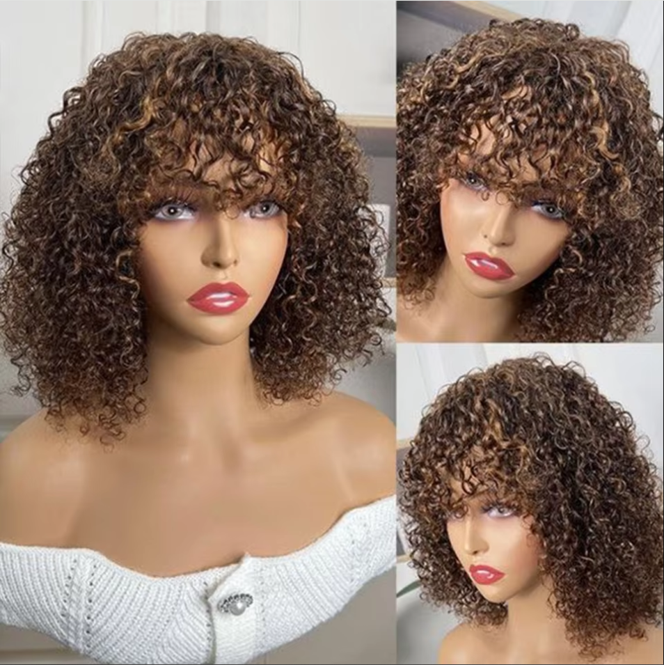 kinky curly wig with bangs