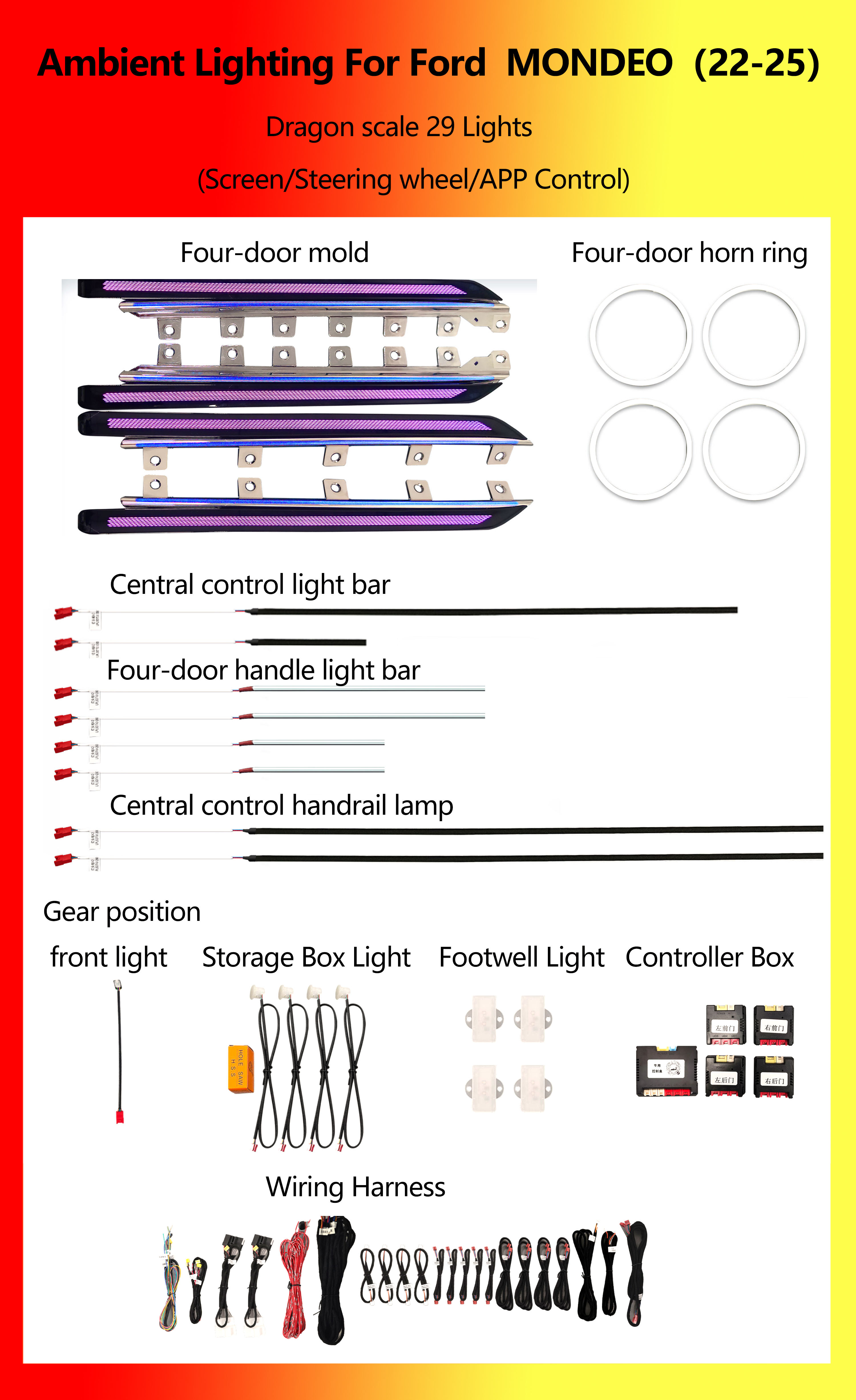 ไฟ RGB ลายเกล็ดมังกร 29 ดวง สำหรับ Ford Mondeo