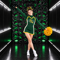 Tenue de cheerleading personnalisée pour filles, vert et jaune, ensemble jupe et haut à manches longues, pour compétition d'équipe, fabricant en gros