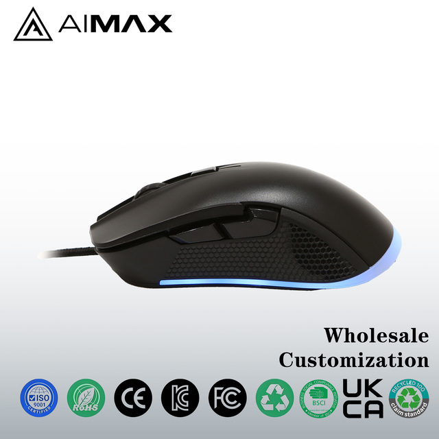 Wired USB Gaming Mouse-Ergonomic Design 6 Buttons 800-6400 DPI Optical Sensor RGB Backlit Programmable Right-Handed Black-White