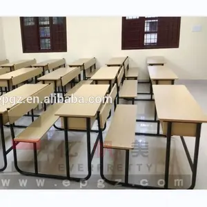 Bangku Belajar Kelas dengan Rak Mebel Desain Ergonomis Meja Kayu Ganda dan Kursi untuk Siswa SMA