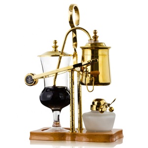 Machine à café expresso à siphon en acier inoxydable or et argent, type Royal Belge, avec système d'équilibrage - Product Image 1