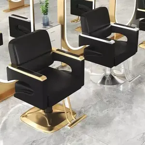 เก้าอี้ตัดผมระดับไฮเอนด์ ปรับหมุนและยกได้ โครงเหล็กสแตนเลสสีดำ - Product Image 5