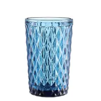 New designed drinking glasses tumblers for wedding wholesales of vintage colored embossed glass tumbler cup