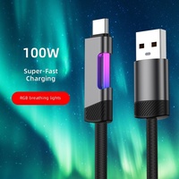 Câbles de données USB-C vers C 5A à charge rapide PD 100W PD 27W, 1m 2M, en nylon tressé, type C RGB